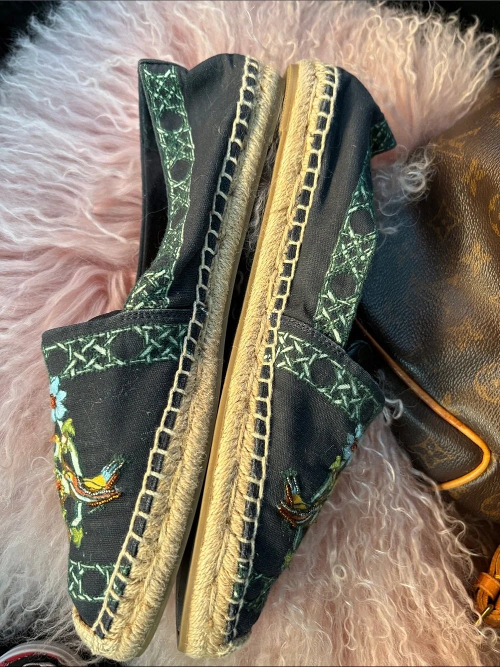 Tory Burch Black Embroidered Floral & Bird Espadrilles